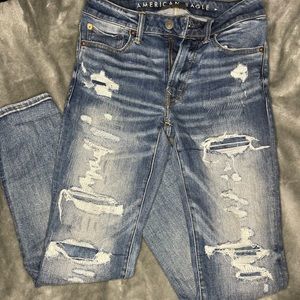 American Eagle Stretch Mom Jean Medium Wash Distressed Size 29x 30